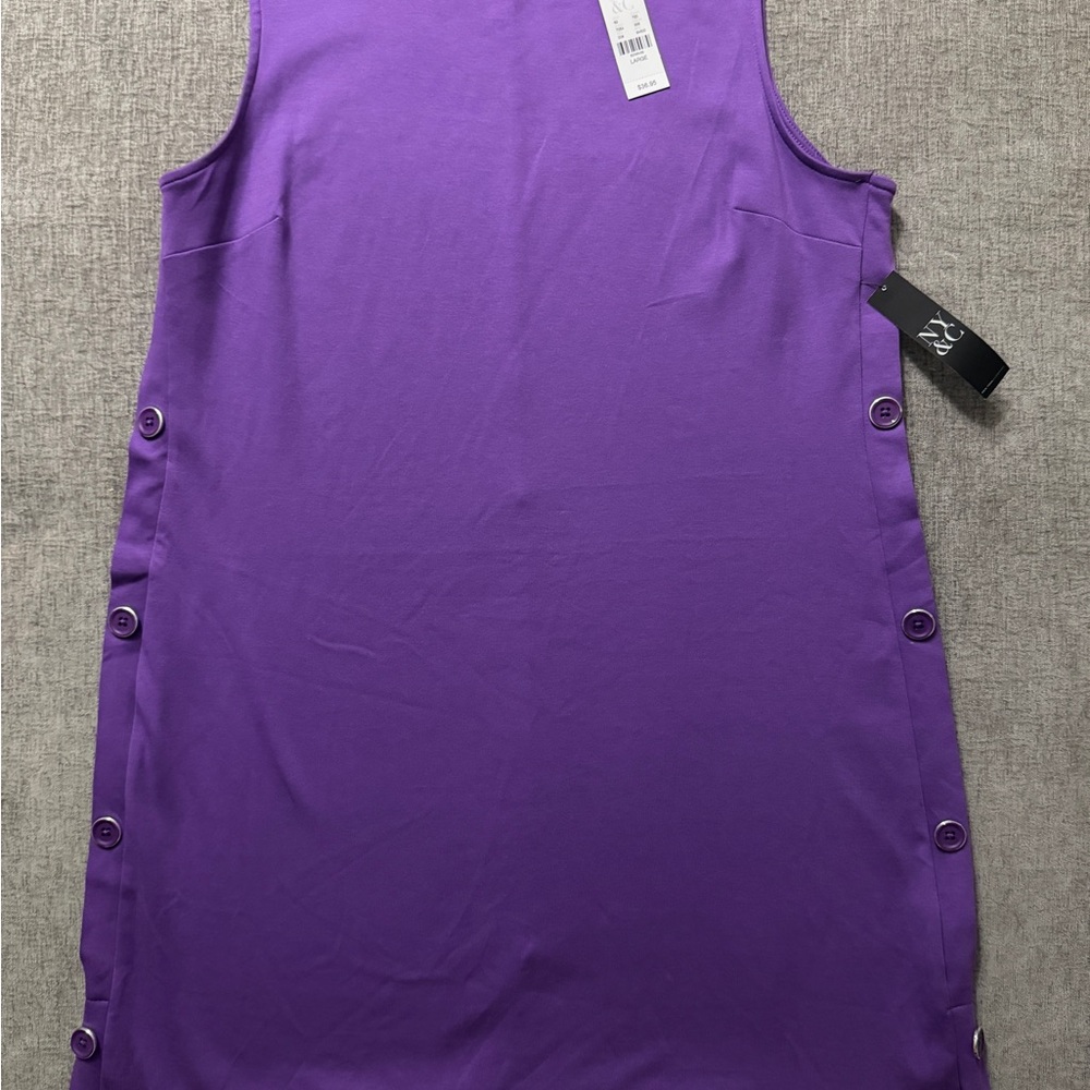 New York & Co. Purple Sleeveless Dress with Side Buttons - Picture 3 of 8